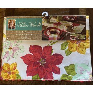 Pioneer Woman Watercolor Poinsettia & Plaid Reversible Table Runner